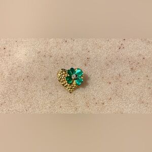 Gold Heart and Green Flower Brooch